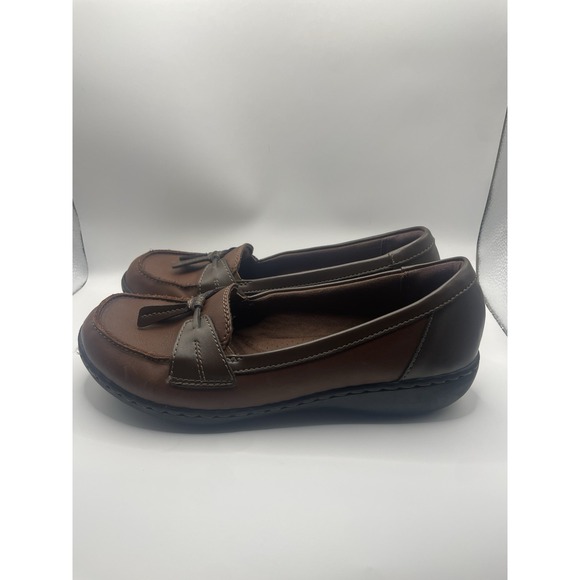 Clarks Women's Ashland Bubble Leather Brown Loafers Size 9 Comfort Tassels - Picture 5 of 9